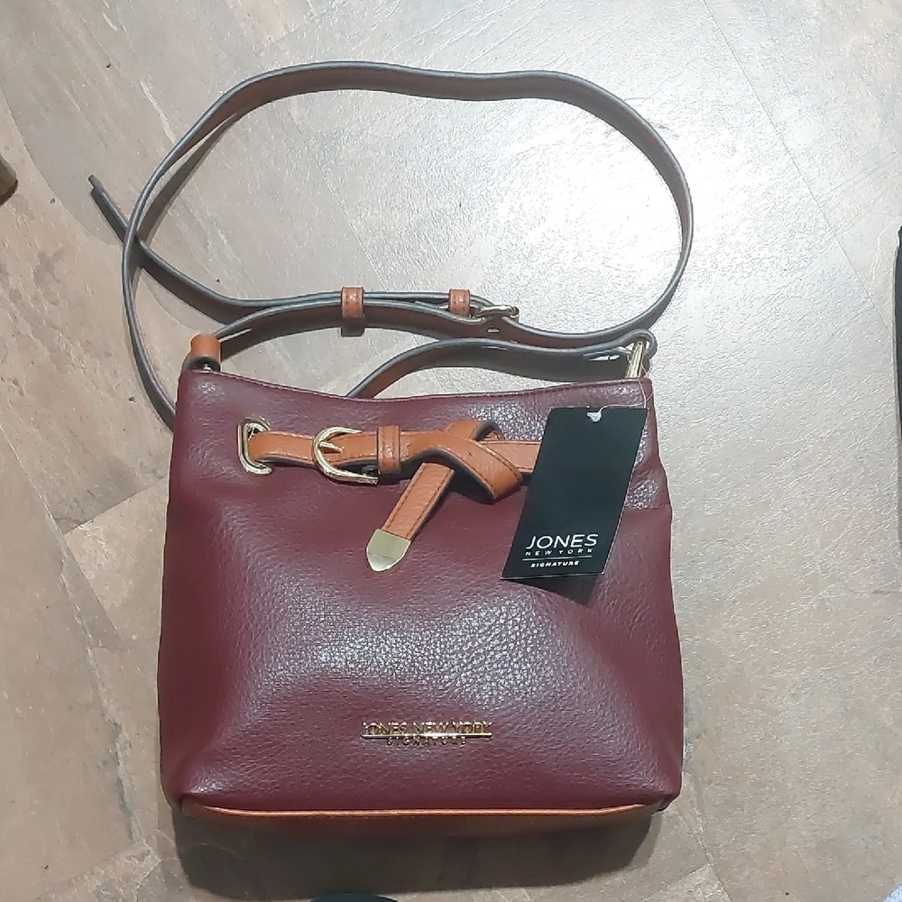 Jones New York Maroon and Tan Crossbody Bag
